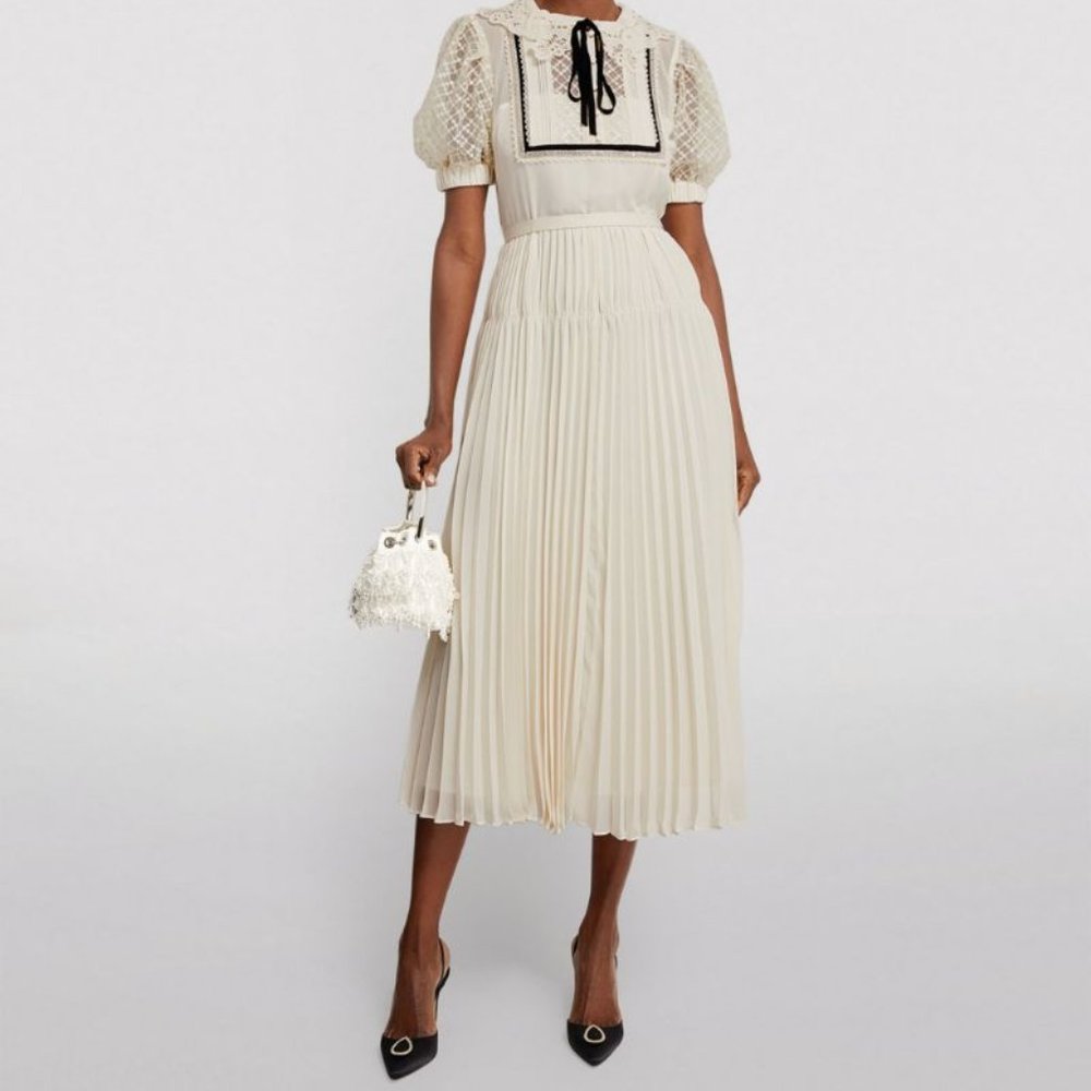 SELF-PORTRAIT Chiffon Lace-Collar Midi Dress - Picture 8 of 8